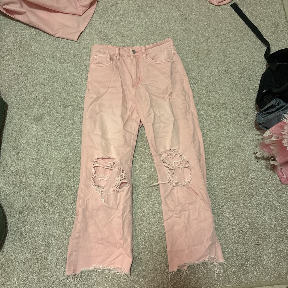 Altar'd State Pink Distressed Flare Jeans